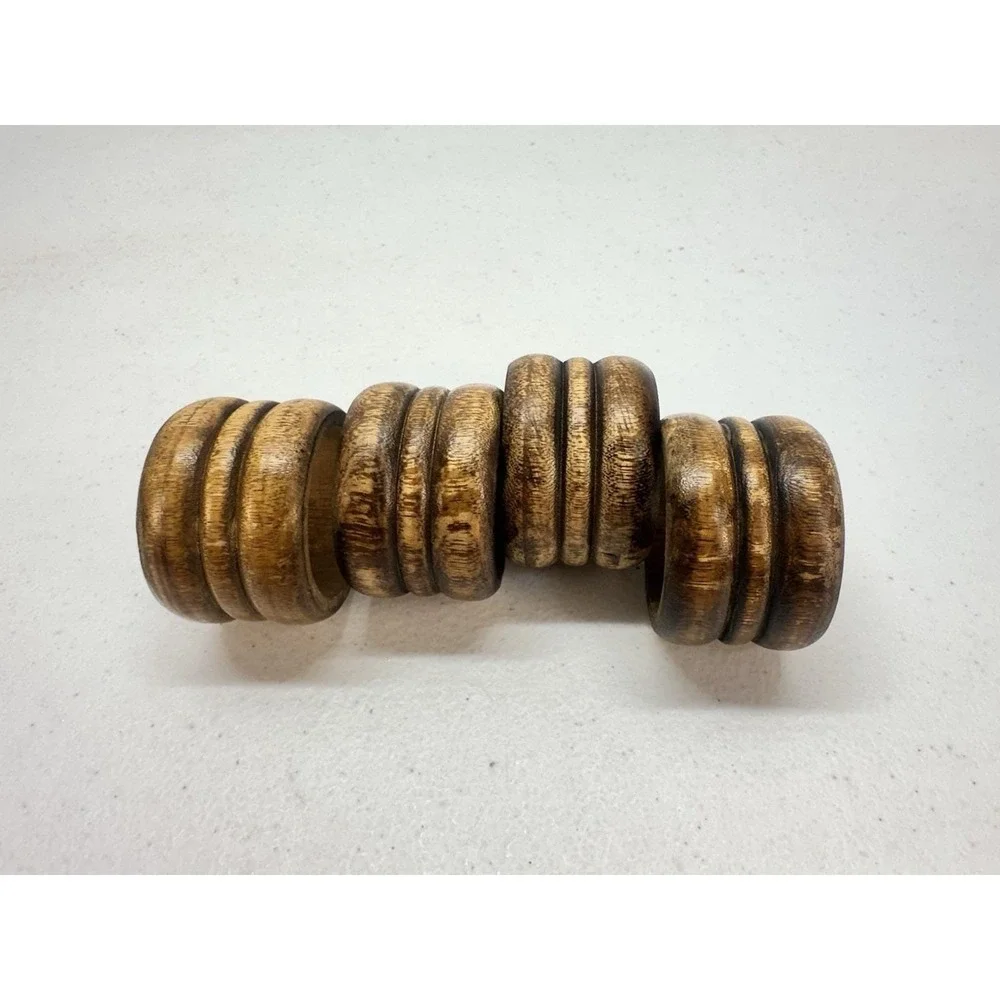 Vintage Turned Wood Napkin Rings Set of 4 Rustic Mid Century Dining Table Decor